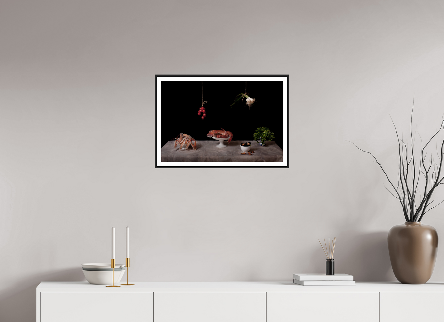 60 x 40 cm, Classic Framed wBorder Bodegón - Red Gurnard and Langoustine