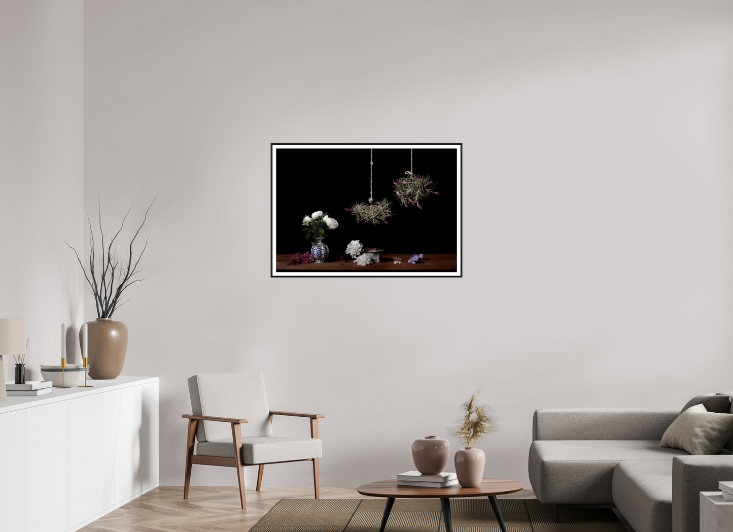 102.4 x 70 cm, Black framed with white border Bodegón - Tillandsias