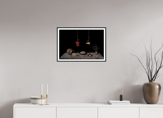 60 x 40 cm, Classic Framed wBorder Bodegón - Pasta, tomatoes, garlic