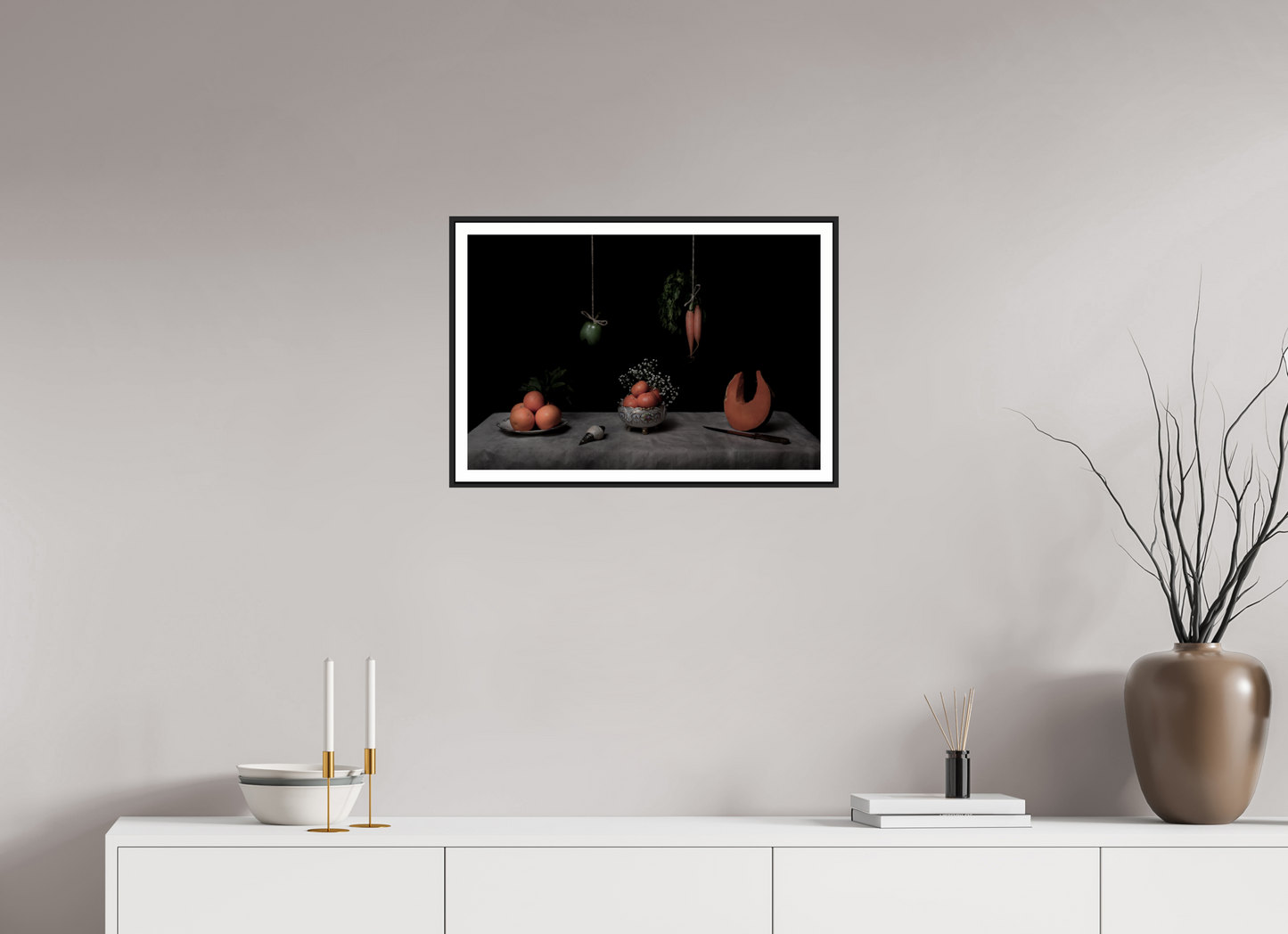 60 x 40 cm, Classic Framed wBorder Bodegón - Orange And Winter Squash