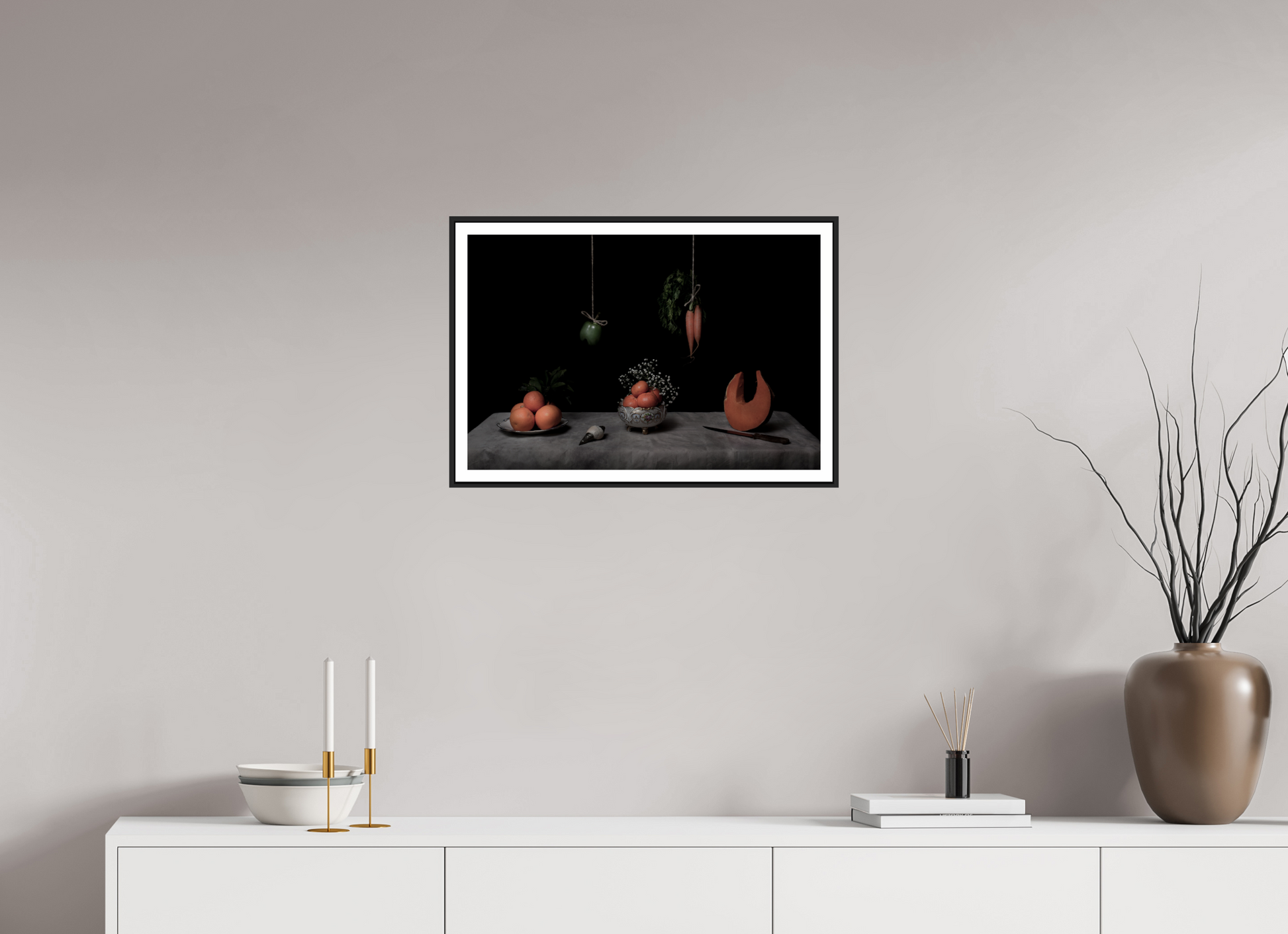 60 x 40 cm, Classic Framed wBorder Bodegón - Orange And Winter Squash