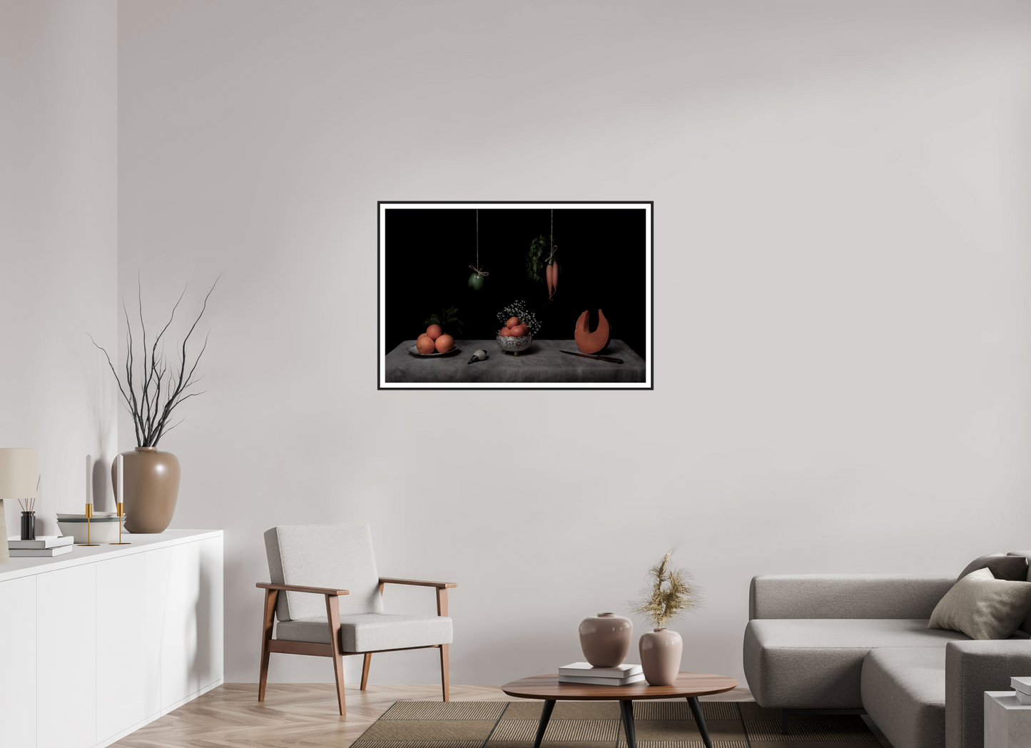 105 x 70 cm, Classic Framed wBorder Bodegón - Orange And Winter Squash