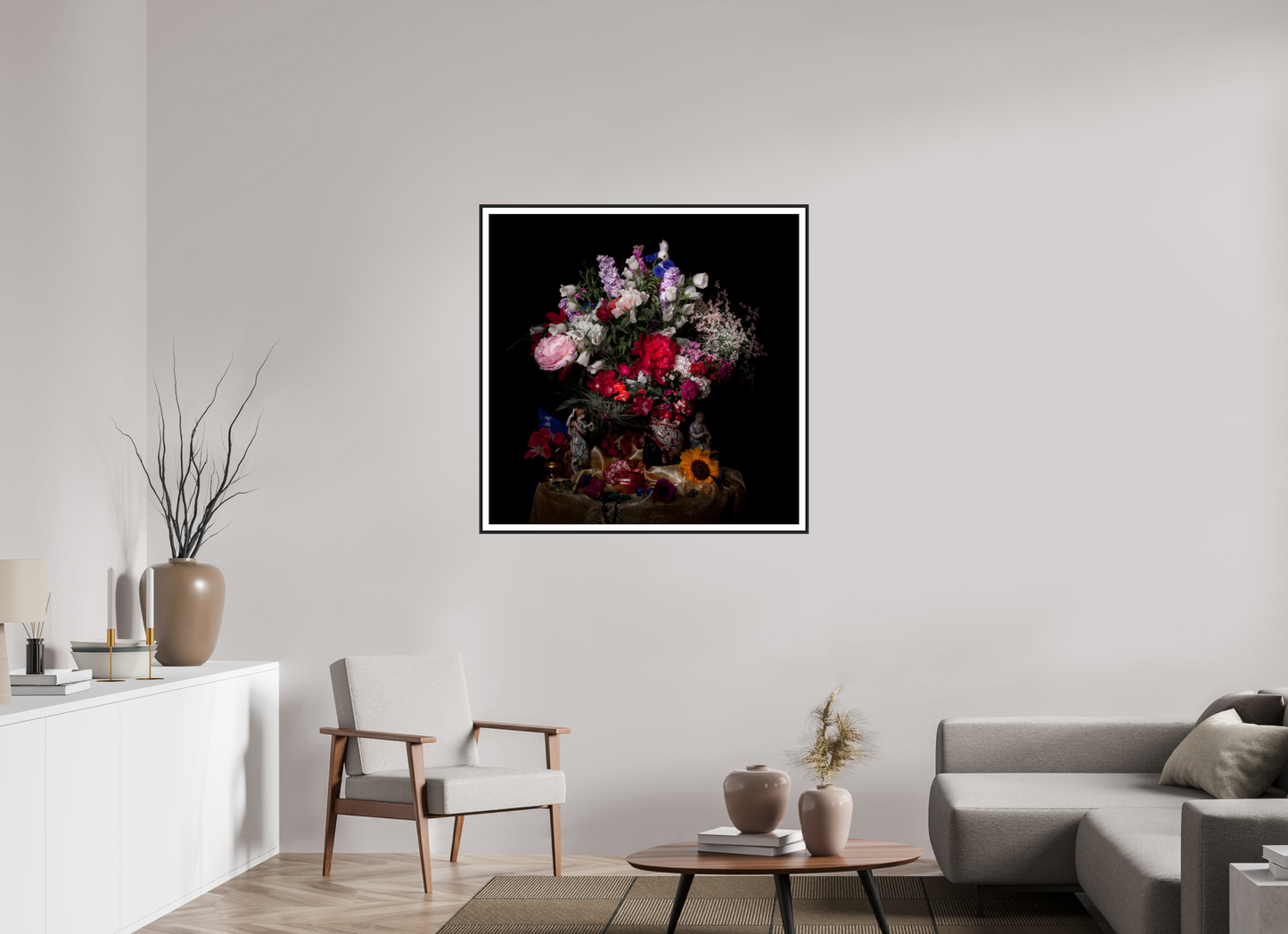 100 x 100 cm, Classic Framed white Border Flower Pot